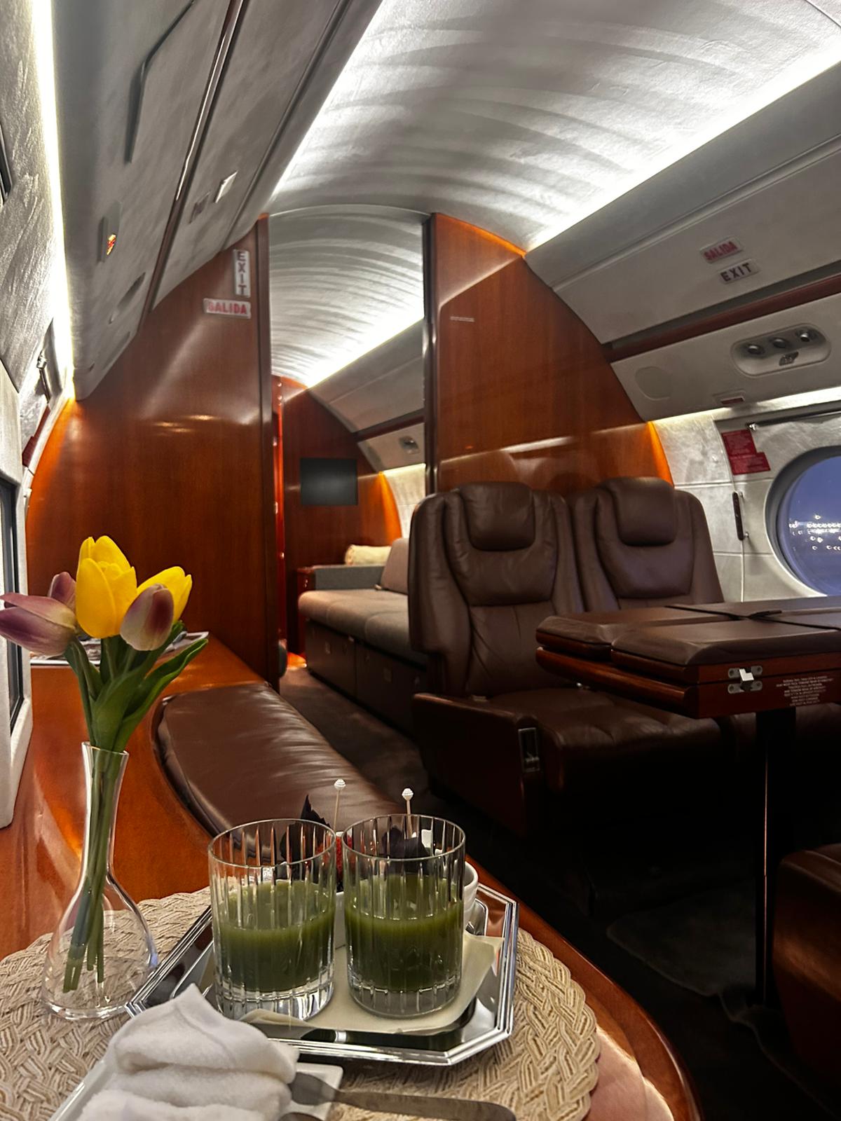 Cabin service with drinks and flowers